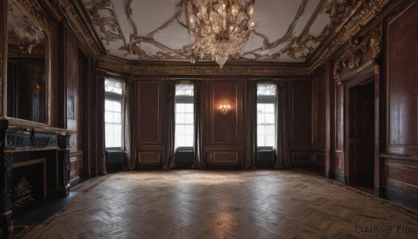 day,indoors,no humans,window,sunlight,scenery,wooden floor,stairs,door,candle,architecture,pillar,ceiling,hallway,carpet,church,candlestand,reflective floor,chandelier,book,chair,table,fire,reflection,tiles,tile floor,painting (object)