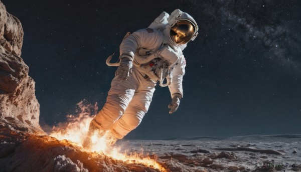 A charming fiery outdoors featuring a astronaut