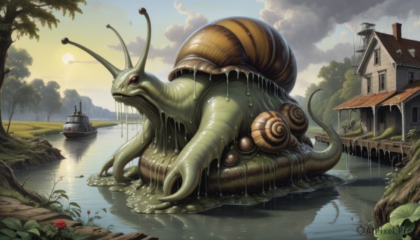 A monster in a picturesque rainy day
