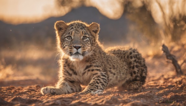 A cat in a serene fiery outdoors
