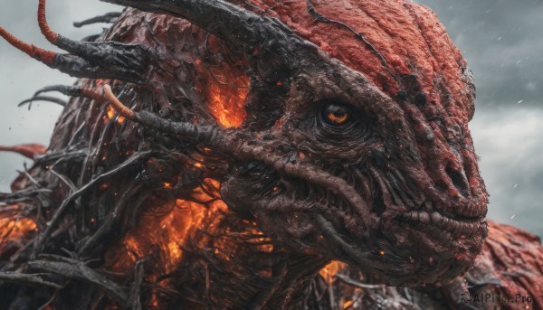 A monster in a picturesque fiery dynamic scene