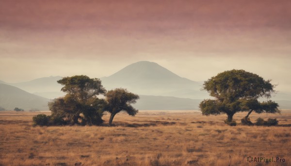 A landscape surrounded by a serene sunset outdoors
