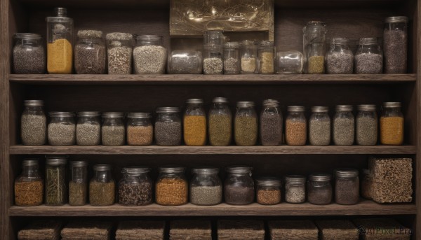 indoors,no humans,bottle,scenery,realistic,shelf,food focus,jar,still life,shop,bar (place),counter