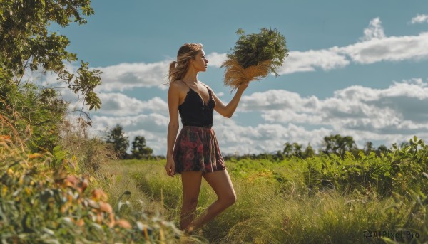 A female in a picturesque day