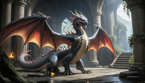 A monster surrounded by a serene fiery day