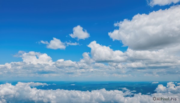 monochrome,outdoors,sky,day,cloud,water,blue sky,no humans,ocean,cloudy sky,scenery,blue theme,horizon,cumulonimbus cloud