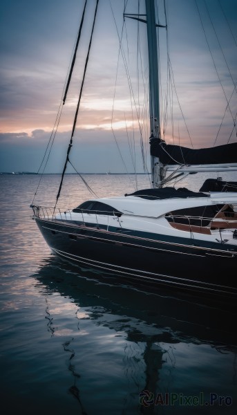 A boat portrayed in a refreshing sunset outdoors