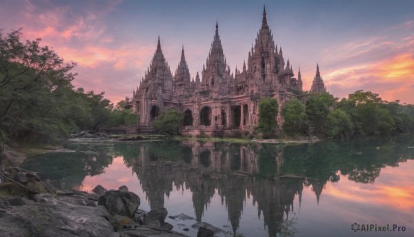 An iconic landscape framed by a calm sunset day