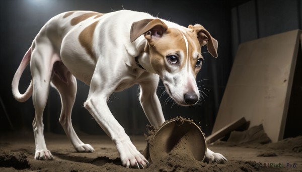 HQ,solo,looking at viewer,full body,indoors,black eyes,no humans,animal,cat,claws,dog,realistic,animal focus,mouse,whiskers,pet bowl,standing,tail,collar,animalization