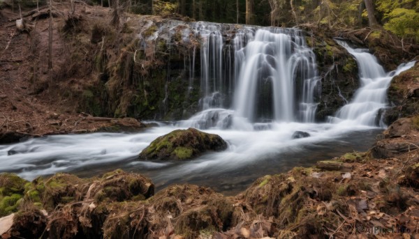 A waterfall in a picturesque day