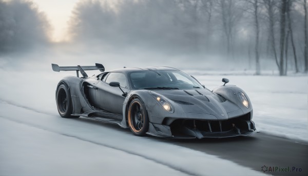 An iconic motor vehicle framed by a inviting snowy outdoors