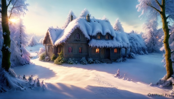 A landscape in a picturesque snowy day