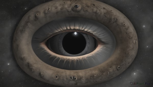 solo,looking at viewer,black eyes,eyelashes,no humans,star (sky),close-up,1other,starry sky,reflection,realistic,space,one-eyed,ambiguous gender,eye focus,sky