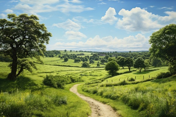 outdoors,sky,day,cloud,water,tree,blue sky,no humans,ocean,beach,cloudy sky,grass,nature,scenery,forest,horizon,road,bush,field,summer,landscape,path,hill