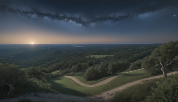 A unique view of a landscape in sunset outdoors