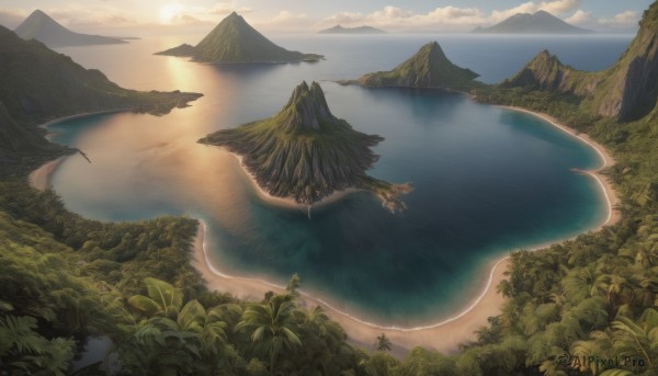 An iconic landscape framed by a calm sunset day
