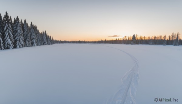 A landscape surrounded by a serene snowy outdoors