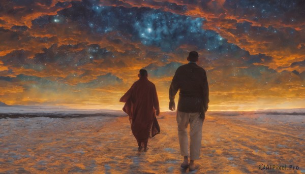 A unique subject set against the backdrop of a serene sunset outdoors