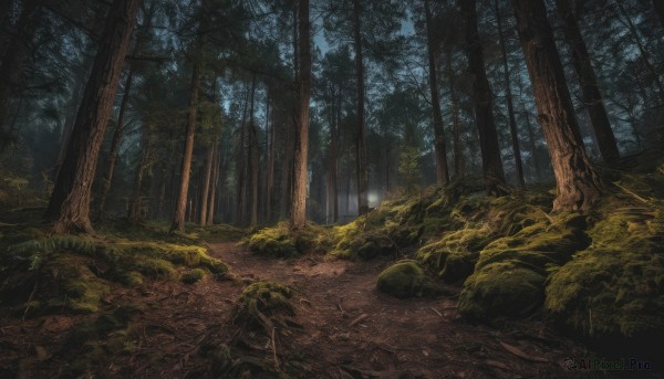 outdoors, tree, no humans, night, grass, nature, scenery, forest, rock, dark, path