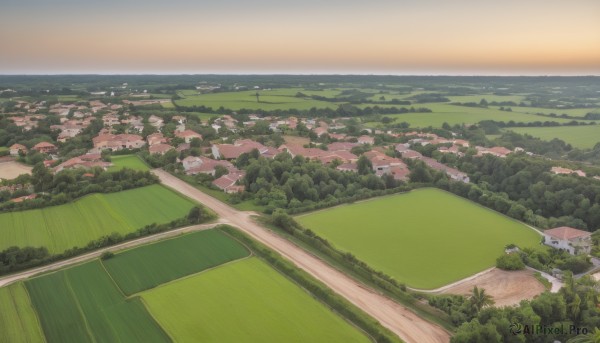 outdoors,sky,day,water,blurry,tree,no humans,ocean,beach,grass,building,nature,scenery,forest,city,horizon,road,cityscape,river,landscape,hill,cloud,sunset,bush,field,house,shore,town