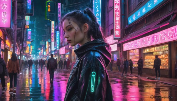 A female in a picturesque rainy outdoors