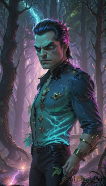 The allure of a male in a dynamic fiery outdoors