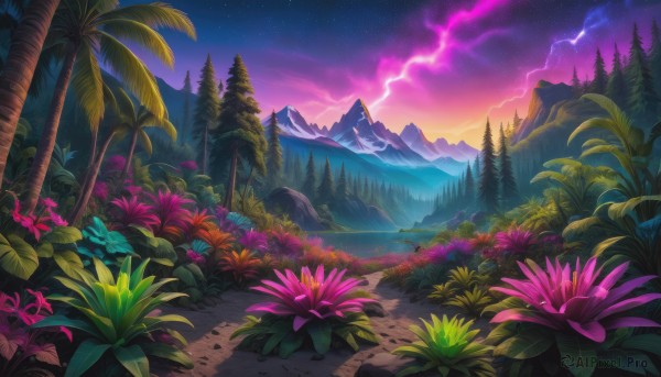 A vibrant landscape captured in sunset outdoors
