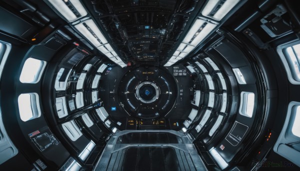 dutch angle,no humans,from above,building,scenery,machinery,science fiction,spacecraft,lights,cockpit,solo,indoors,window,robot,realistic,cable,space,monitor,planet,spacesuit,screen