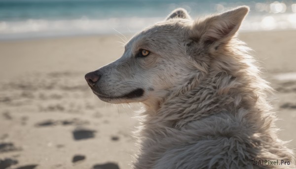 solo, blue eyes, outdoors, day, blurry, no humans, depth of field, blurry background, animal, realistic, animal focus, whiskers