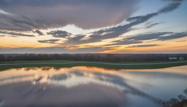 outdoors,sky,cloud,water,tree,blue sky,no humans,sunlight,cloudy sky,grass,nature,scenery,forest,reflection,sunset,road,river,evening,landscape,lake,horizon