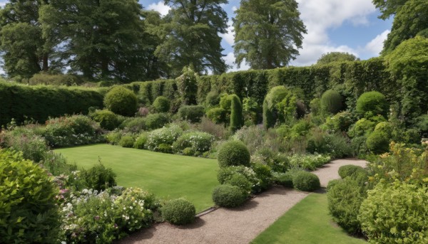 A garden portrayed in a inviting day