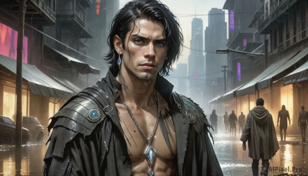 The allure of a male in a majestic rainy outdoors