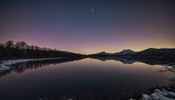 A landscape set against the backdrop of a serene snowy outdoors