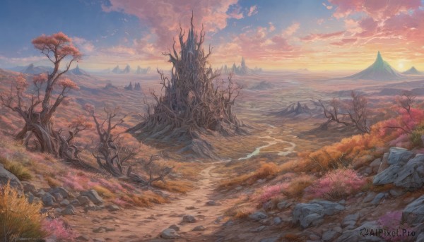 The majestic beauty of a landscape set within a calm sunset day