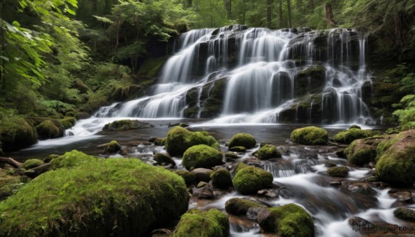 A waterfall showcased in a vivid day