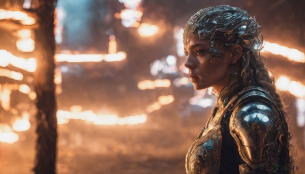 A female surrounded by a serene dynamic scene
