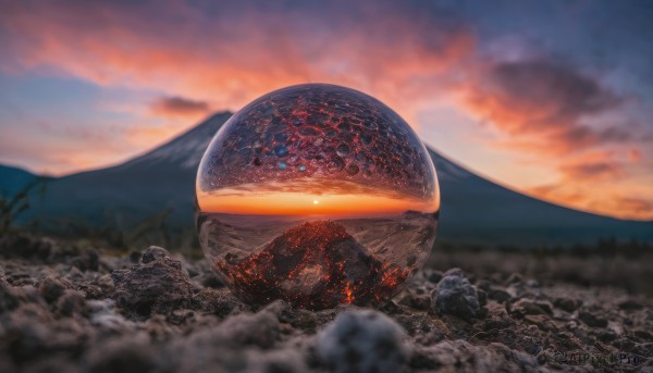 A breathtaking sunset outdoors featuring a unique subject