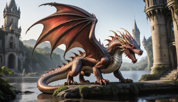 A dragon surrounded by a lush day