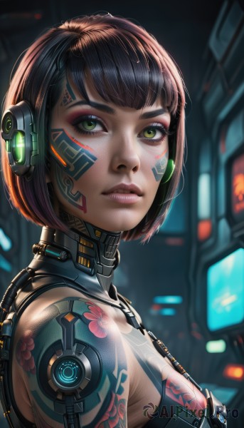A cyborg surrounded by a captivating dynamic scene