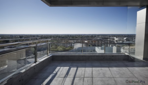 outdoors,sky,day,cloud,blue sky,no humans,window,shadow,building,scenery,city,railing,road,cityscape,bridge,street,skyscraper,rooftop,real world location,water,fence,river