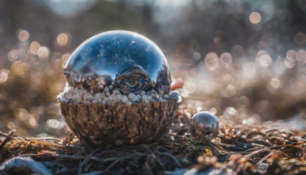 sky, blurry, no humans, depth of field, blurry background, star (sky), scenery, planet, bokeh