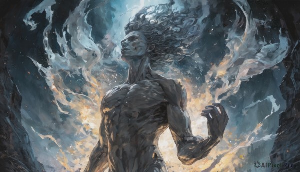 Image of a male in a beautiful fiery smoke