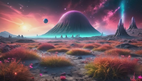 A landscape captured in a enchanting sunset outdoors