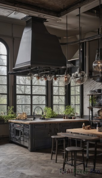 day,indoors,tree,cup,no humans,window,chair,table,bottle,plant,scenery,plate,wooden floor,potted plant,lamp,stool,shelf,ceiling,light bulb,candlestand,ceiling light,cabinet,chandelier,wooden table,desk,candle,jar