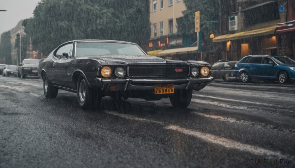 The majestic beauty of a motor vehicle set within a ethereal rainy outdoors