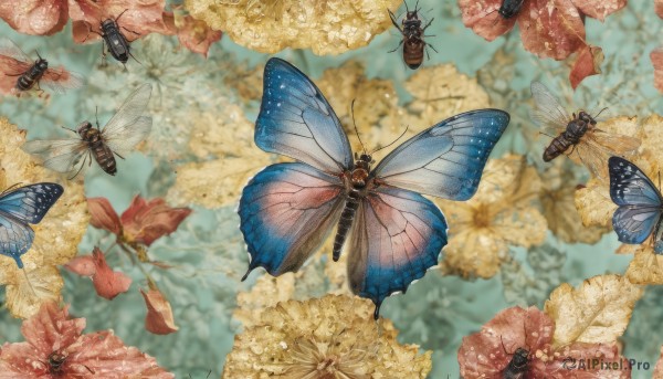 flower, wings, blurry, no humans, depth of field, blurry background, animal, bug, butterfly, flying, realistic