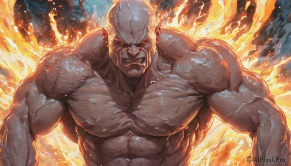 The majestic beauty of a male set within a ethereal fiery dynamic scene