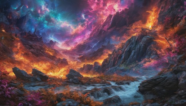The elegance of a lightning in a ethereal fiery outdoors