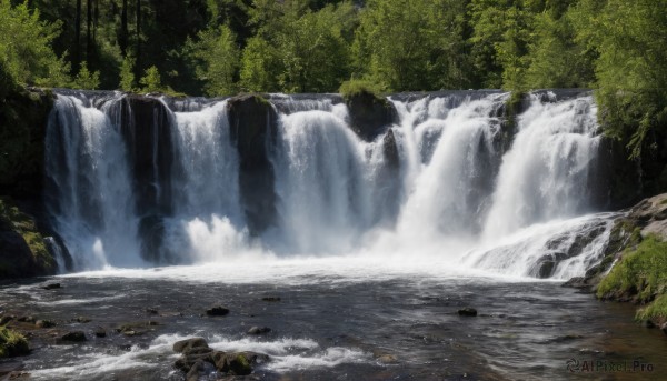 A calm day highlighting a waterfall