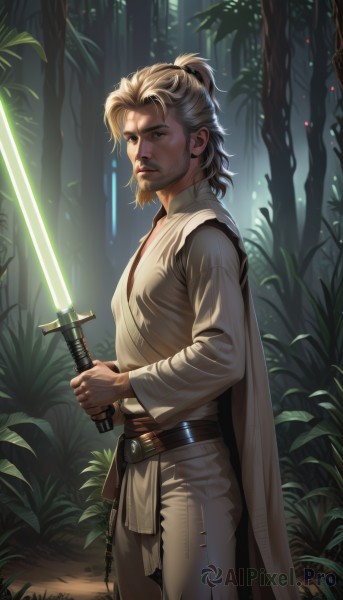 A serene outdoors featuring a male